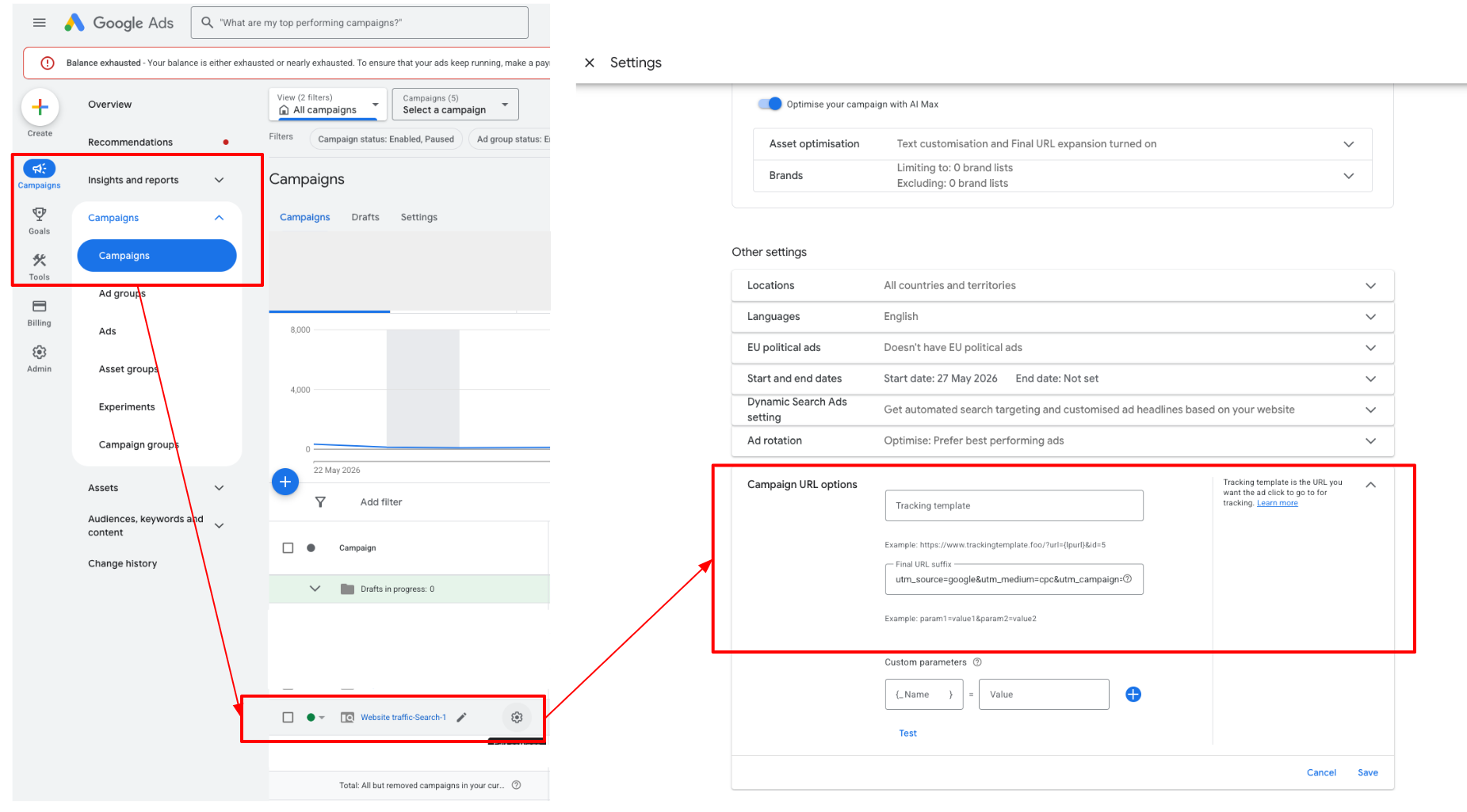Google Ads Campaign URL Suffix