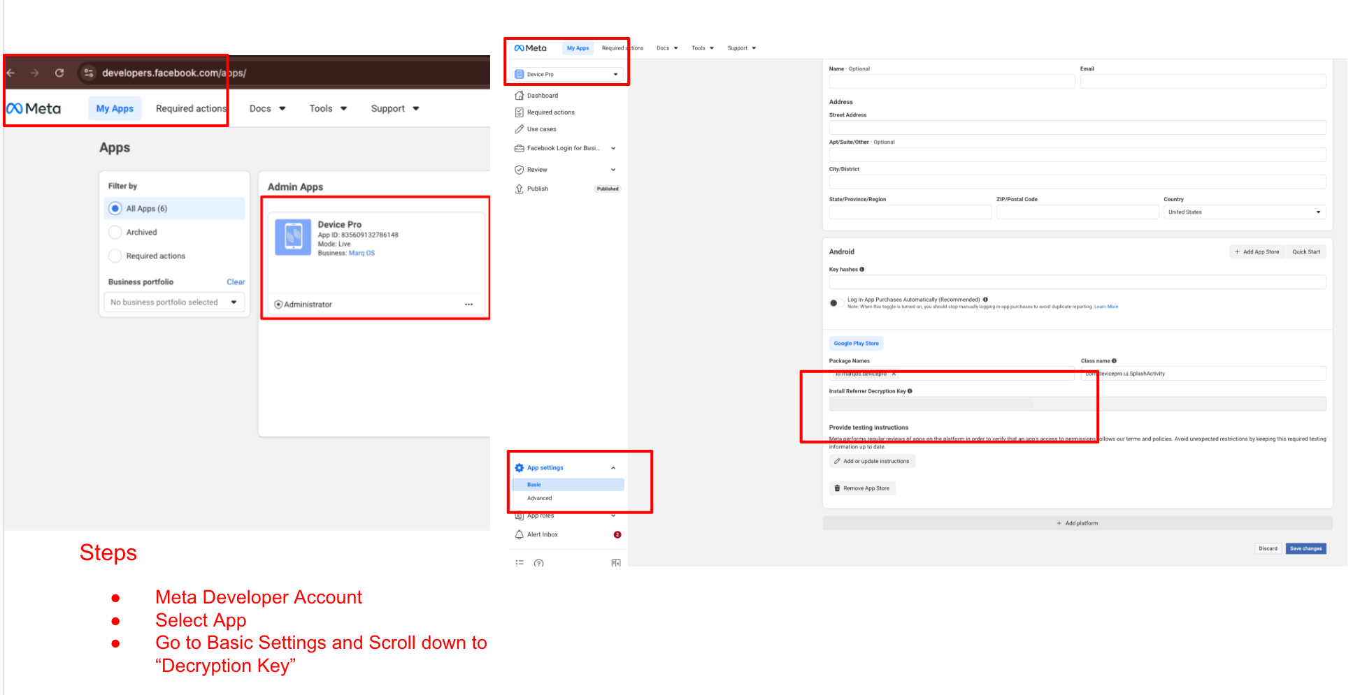 Meta Developer Account Decryption Key